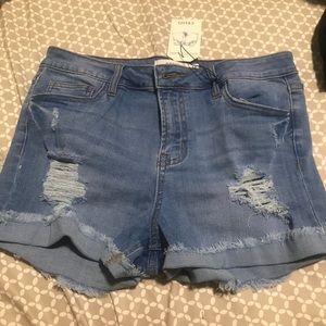 Distressed denim shorts!